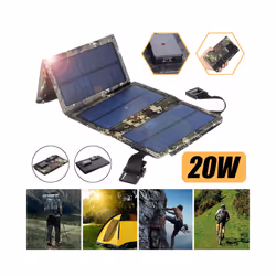 20W Foldable Solar Panel Portable Solar Panels Charger USB 5V USB Solar Panel Battery Cells Phone Charger for Camping Hiking - Camouflage
