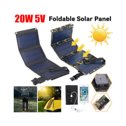 20W Foldable Solar Panel Portable Solar Panels Charger USB 5V USB Solar Panel Battery Cells Phone Charger for Camping Hiking - Black