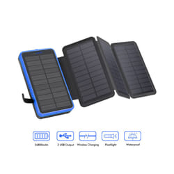 Foldable Solar Power Bank 26800mAh External Battery Fast Charge waterproof Powerbank With Flashlight For Xiaomi iPhone Poverbank - Blue