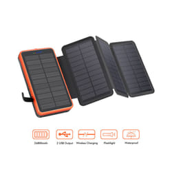 Foldable Solar Power Bank 26800mAh External Battery Fast Charge waterproof Powerbank With Flashlight For Xiaomi iPhone Poverbank - Orange