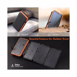 Foldable Solar Power Bank 26800mAh External Battery Fast Charge waterproof Powerbank With Flashlight For Xiaomi iPhone Poverbank - Orange