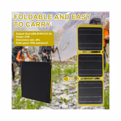 Foldable Solar Panel Ip68 Waterproof Portable Etfe-Monocrystalline Silicon Solar Panel Charger with 5v/9v/12v USB Type C - Black