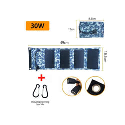 30W Foldable Solar Panels Portable 4-fold Waterproof 5V USB Solar Cells Phone Charger Power Bank for Outdoor Camping Accessories - camouflage blue 30W
