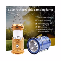 Portable Solar Charger Camping Lantern Lamp LED Outdoor Lighting Folding Camp Tent Lamp USB Rechargeable lantern - EU, black