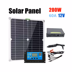 200 Watt Solar Panel Kit Portable Dual-USB with LCD Solar Controller 12V Folding Battery Charger with Controller Caravan - Se ...