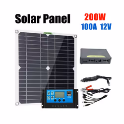 200 Watt Solar Panel Kit Portable Dual-USB with LCD Solar Controller 12V Folding Battery Charger with Controller Caravan - Se ...