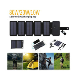 80/20W Foldable Solar Panel Portable USB 5V Waterproof 5-panels Solar Cell Outdoor Mobile Power Battery Charger for Phone - 20W 5V a
