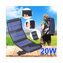 Foldable Solar Panel 5V 20W Power Bank For Cell Phone Outdoor Waterproof Usb Battery Charge For Camping Accessories - Black D ...