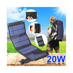 Foldable Solar Panel 5V 20W Power Bank For Cell Phone Outdoor Waterproof Usb Battery Charge For Camping Accessories - Black Design