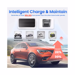 12V Solar Trickle Charger for Car Battery Solar Battery panel Maintainer for Car Truck Boat RV Motorcycle Marine Trailer - Alligator clips