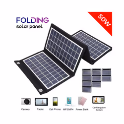 50W Foldable Solar Panel Portable Outdoor Waterproof Solar Charger For Cell Phone Power Bank Battery Charger Camping Fishing  ...