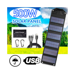 500W Portable Solar Panel 5V Dual USB Foldable Waterproof Solar Charger Power Generator for Mobile Phone Outdoor Camping - 6 pieces