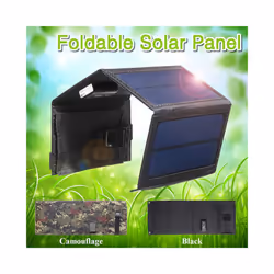 Waterproof 20W 5V Foldable USB Solar Panel Cells Portable Outdoor Mobile Phone Power Battery Cells Charger for Camping - Black