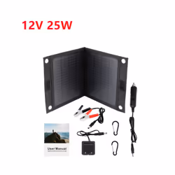 12V 25W Outdoor Portable Folding Solar Cells Charger Foldable Solar Panel Charger Mobile Power Bank for Phone Battery USB