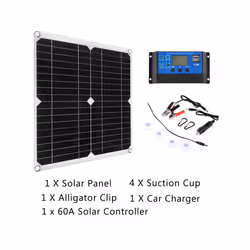 60W Solar Panel Kit Complete Camping Foldable Power Station MPPT Portable Generator Charger 18V for Car Boat Caravan Camp - ...