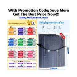Solar Panel 20w 18V Flexible Portable ETFE Film Coating For 12V Battery Charger Car or Camping Phone Charge - L410mm W340mm