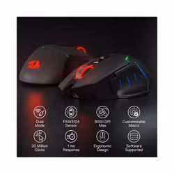 Redragon M690 PRO Wireless Gaming Mouse 8000 DPI Wired Mouse Rapid Fire Key 8 Macro Buttons for PC/Mac/Laptop, - Gray And OTG