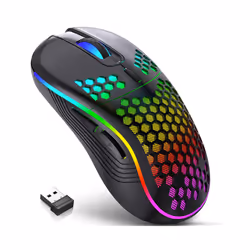 Wireless Gaming Mouse RGB Lighting Charging Mouse with Adjustable DPI Ergonomic Honeycomb Design for - Black Silence