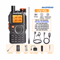 UV-K6 Air Band Walkie Talkie Wireless Copy Frequency Multi Band Type-C Portable UHF VHF Long Rang UV5R - Add H-771-Cable