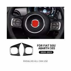 Real Hard Carbon Fiber Sticker compatible for Fiat 500 Abarth 595 2008-2023 Car Center Steering Wheel Interior Trim Accessori ...