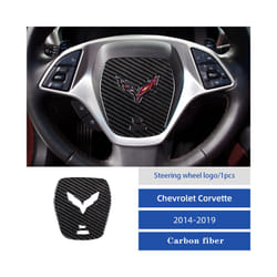 Car Steering Wheel Logo Stickers Trim Carbon Fiber Interior Accessories compatible for Chevrolet Corvette C7 2014-2019