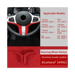Alcantara Car Steering Wheel Cover Trim Sticker compatible for  F40 G20 G28 G05 G30 G32 G38 G11 G01 G02 6GT 3 Series Accessories