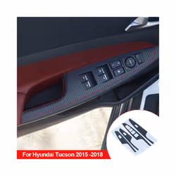4X Carbon Fiber Decal Car Window Lift Button Switch Panel Cover Trim Stickers compatible for Hyundai Tucson (TL) 2015-2019 Auto Accessories