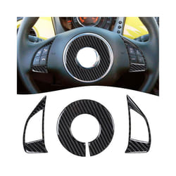 3Pcs Carbon Fiber Car Steering Wheel Accent Cover Trim compatible for Fiat 500 2012-15 Auto Interior Decoration Trim Accessories