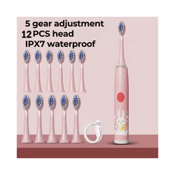 Sonic Electric Toothbrush For Children 12pcs Brush Heads Ultrasonic Rechargeable Timer Soft Hair  IPX7 Waterproof