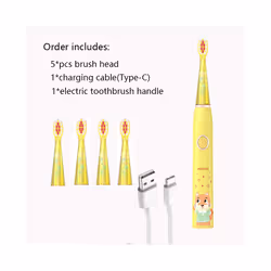 Children's Electric Toothbrush Cartoon Kids With Replacement Head Ultrasonic IPX7 Waterproof Rechargeable Sonic