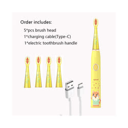 Children's Electric Toothbrush Cartoon Kids With Replacement Head Ultrasonic IPX7 Waterproof Rechargeable Sonic