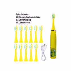 Sonic Children Electric Toothbrush With 12pcs Brush Heads IPX7 Waterproof Ultrasonic Rechargeable Timer Soft Hair
