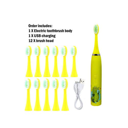 Sonic Children Electric Toothbrush With 12pcs Brush Heads IPX7 Waterproof Ultrasonic Rechargeable Timer Soft Hair