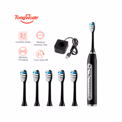 Tongwode Ultrasonic Electric Toothbrush Wireless Charging IPX7 Waterproof Replacement Heads Whitening Teeth Timer
