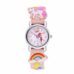 Cute Candy Color Silicone Strap Unicorn Pattern Quartz Childrens Watch - Pink
