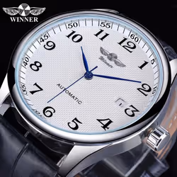 Winner Black Date Automatic Watch Leather Band Business Sports Watches Top Brand Luxury Men's Fashion Casual Mechanical ...