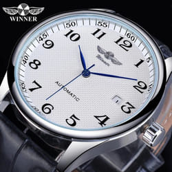 Winner Black Date Automatic Watch Leather Band Business Sports Watches Top Brand Luxury Men&apos;s Fashion Casual Mechanical Clock - white, None
