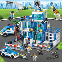 1256Pcs Police Station Building Blocks Toys for Boys City Series Blocks Toys Educational Toy for Kids 6+ Years Old Children Gif - Blue Station-1256Pcs