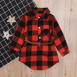 Kids Girls Plaid Cotton Soft Long Sleeve Dress Casual Outfits - red, 80