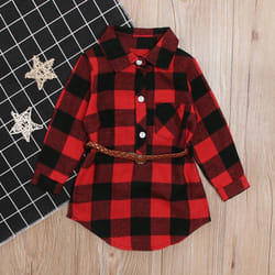 Kids Girls Plaid Cotton Soft Long Sleeve Dress Casual Outfits - red, 80