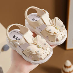 Toddler Kid Baby Girl Princess Sandals Baby Shoes Soft Soled Walking Shoes Girls Small Bows Decorative Children's Shoes - beige, 20