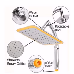 9 &apos;&apos;Metal Square Top Rainfall Shower Head W /Extension Pipe Chrome Bathroom Set