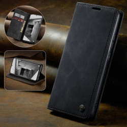 Superior Matte Leather Wallet Case with Card Slots for Xiaomi 12 12 Pro Stand Holder Strong Magnetic Book Cover For Redm - black, Redmi Note 12 Pro 5G