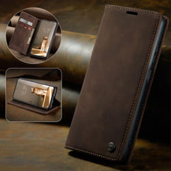 Superior Matte Leather Wallet Case with Card Slots for Xiaomi 12 12 Pro Stand Holder Strong Magnetic Book Cover For Redmi Note 11 - coffee, OnePlus 8T