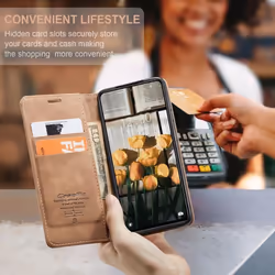 Superior Matte Leather Wallet Case with Card Slots for Xiaomi 12 12 Pro Stand Holder Strong Magnetic Book Cover For Redmi Note 11 - coffee, OnePlus 8T