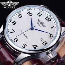 Winner Black Date Automatic Watch Leather Band Business Sports Watches Top Brand Luxury Men's Fashion Casual Mechanical ...