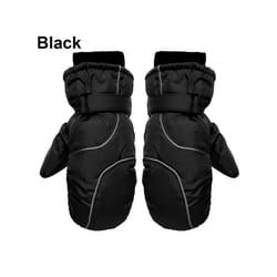 Children Kids Winter Snow Warm Gloves Boy Girls Ski Snowboard Windproof - black
