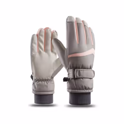 Waterproof Ski Gloves Women Winter Touch Screen Snow Gloves Fleece Lined - pink grey