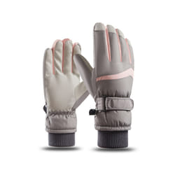 Waterproof Ski Gloves Women Winter Touch Screen Snow Gloves Fleece Lined - pink grey