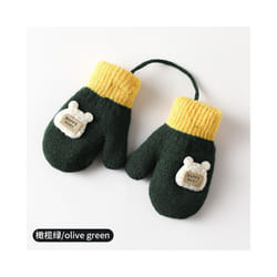 0-3Years Boy Girl Baby Hand Gloves Thicken Mittens for Kids Cute Cartoon - Olive green